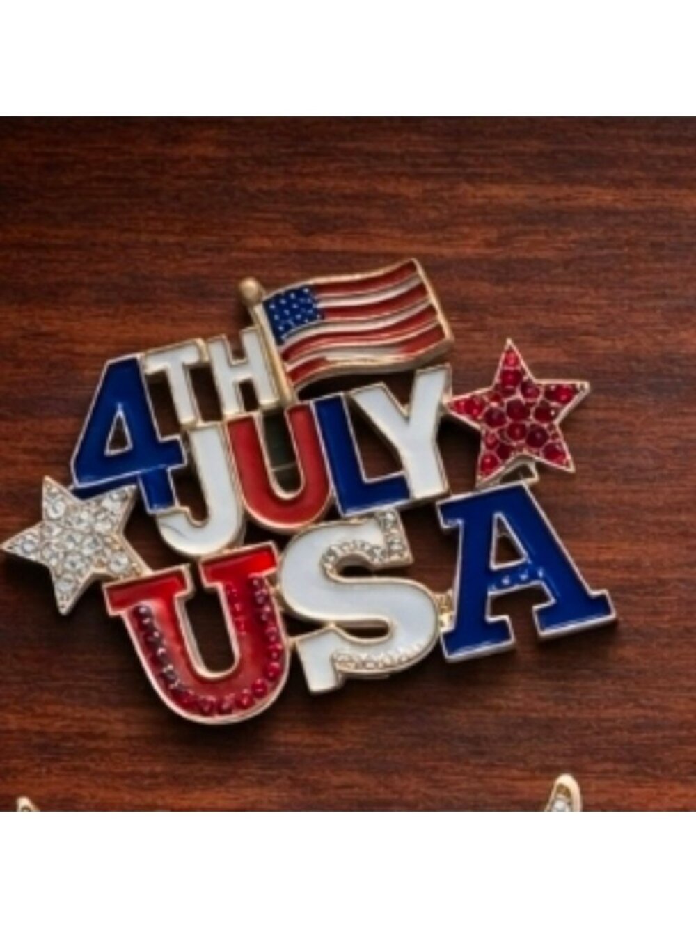 Golden Toned, Mint Colorful Crystal 4th Of July Brooch